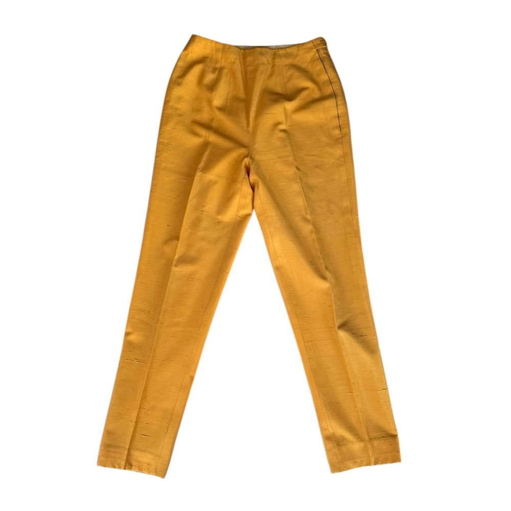 Vintage 60's Mustard Silk Cigarette Style Trousers Size S - Picture 4 of 7